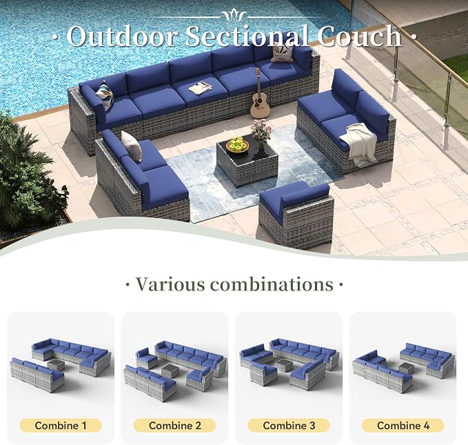 Aoxun 11 Piece Patio Furniture Set Wicker Rattan Patio Conversation Set Outdoor - Image 5