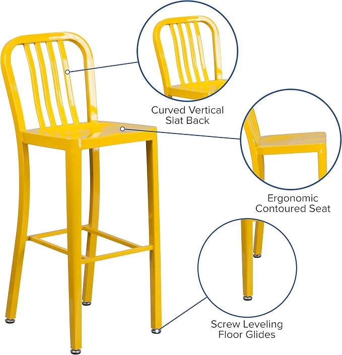 Flash Furniture Commercial Grade 30" High Yellow Metal Indoor-Outdoor Barstool - Image 4