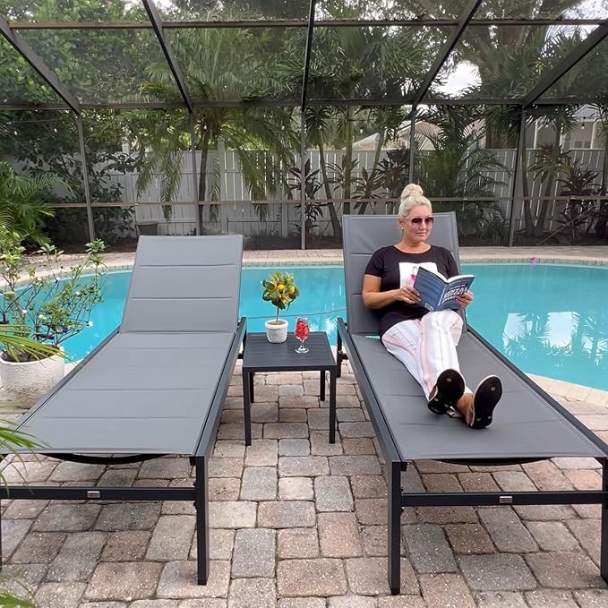 PURPLE LEAF Extra Large Outdoor Chaise Lounge 4 Pieces Aluminum Patio Lounge by PURPLELEAF