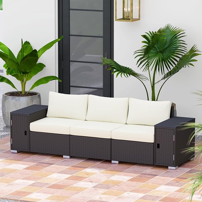 Outsunny 3 Seater Wicker Sofa - Image 9