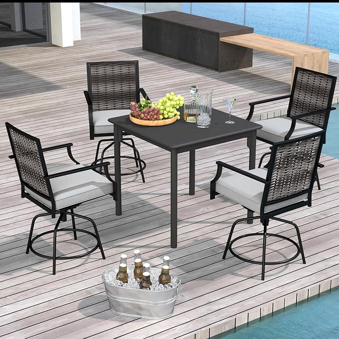 Tangkula Outdoor Wicker Swivel Bar Stools Set of 4, Counter Height Heavy Duty - Image 2