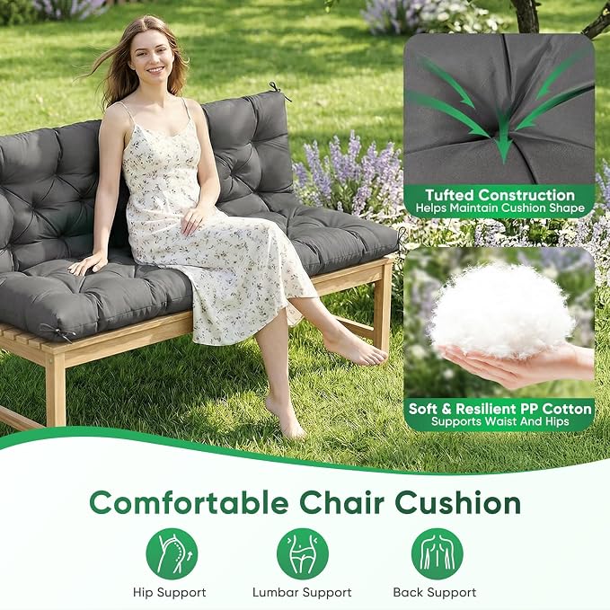Porch Swing Cushions 60 Inch Waterproof, 2 3-Seater Replacement - Image 2