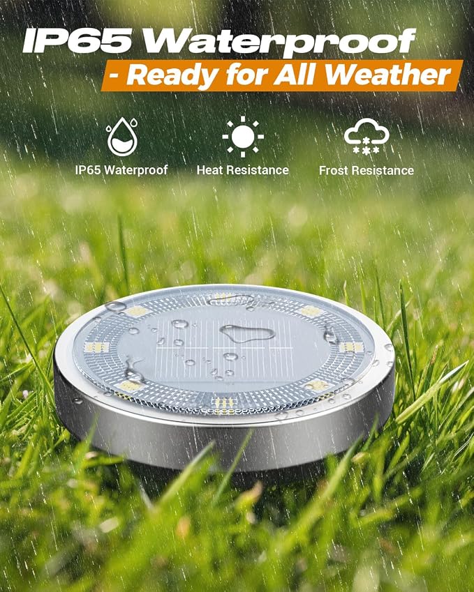btfarm 10 Pack Solar Ground Lights Outdoor, 8 LED Solar Disc Lights IP65 - Image 3