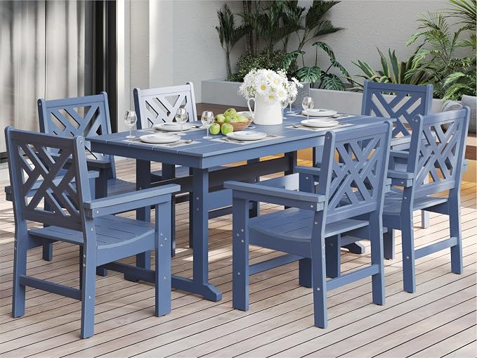 7-Piece Outdoor Dining Set, HDPE All-Weather Patio Table and Chairs Set by BIVODA