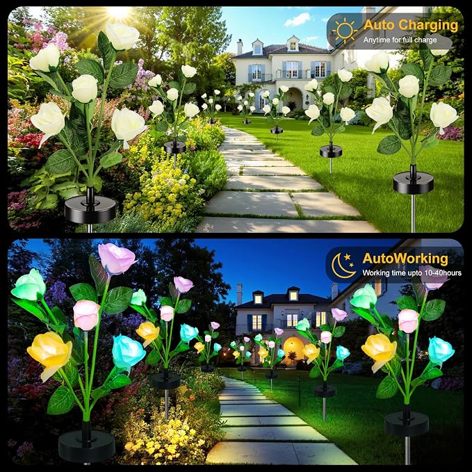 Upgraded Solar Garden Lights, 4 Pack Outdoor Solar Lights, New Round Panel - Image 4