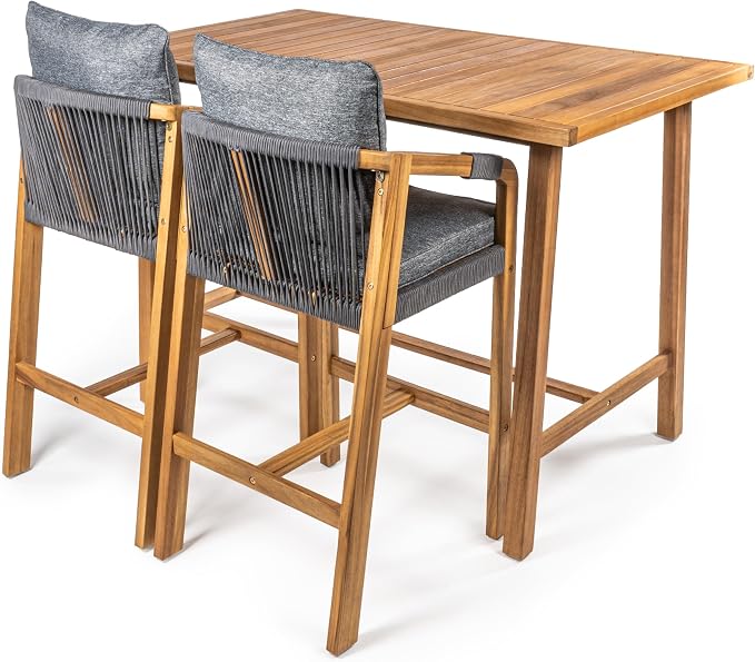 JONATHAN Y DNG2000B-3SET Porto Modern Coastal 3-Piece Acacia Wood Outdoor Bar - Image 9
