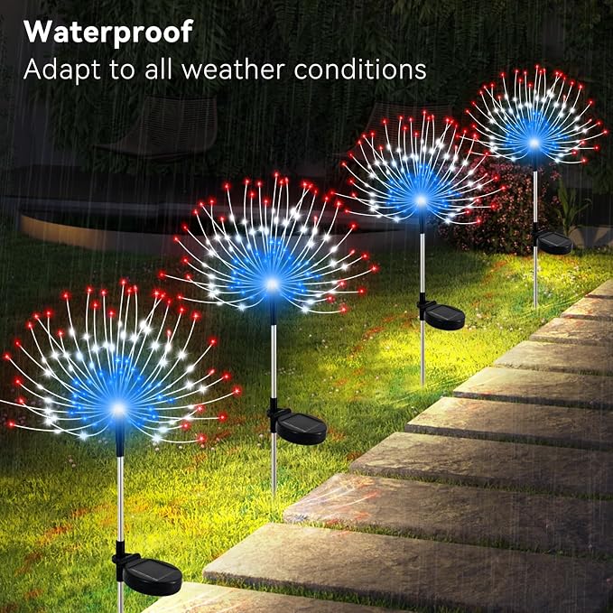 Solar Garden Lights Outdoor Waterproof, 2 Pack 120 LED Solar Firework Lights - Image 3