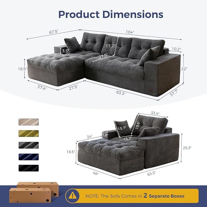 MAXYOYO Sectional Sofa Couch and Chaise Lounge, L Shaped Modern Cloud Couch - Image 2