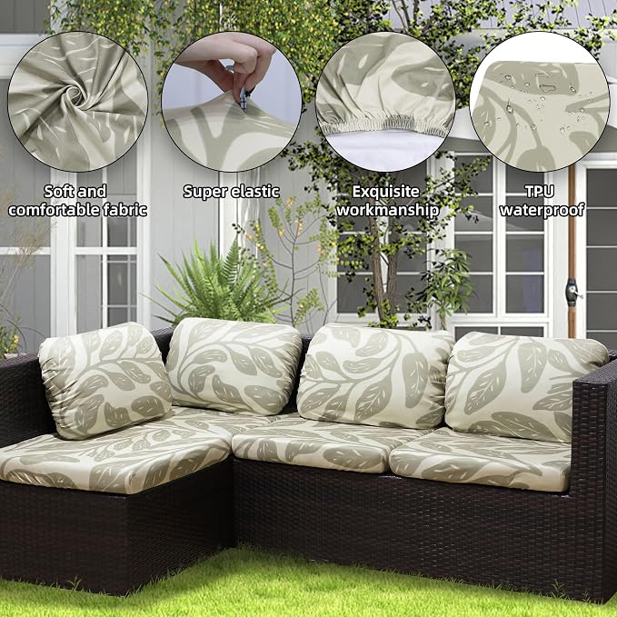 8Pcs Outdoor Cushion Covers, Patio Cushion Covers, Stretch Elastic Slipcovers - Image 3