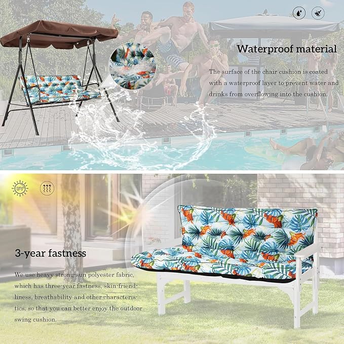 Outside Benches Cushion with Backrest, Thicken Waterproof Swing Cushions 2/3 - Image 6