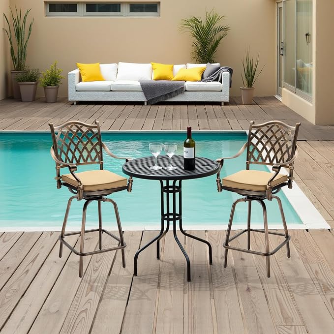 Outvita Outdoor Patio Swivel Bar Stools Set of 6, All-Weather Cast Aluminum Bar - Image 2