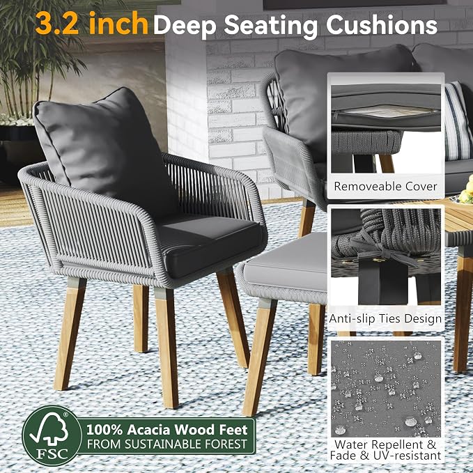 6-Piece Rope Patio Furniture Set, Outdoor Furniture - Image 7