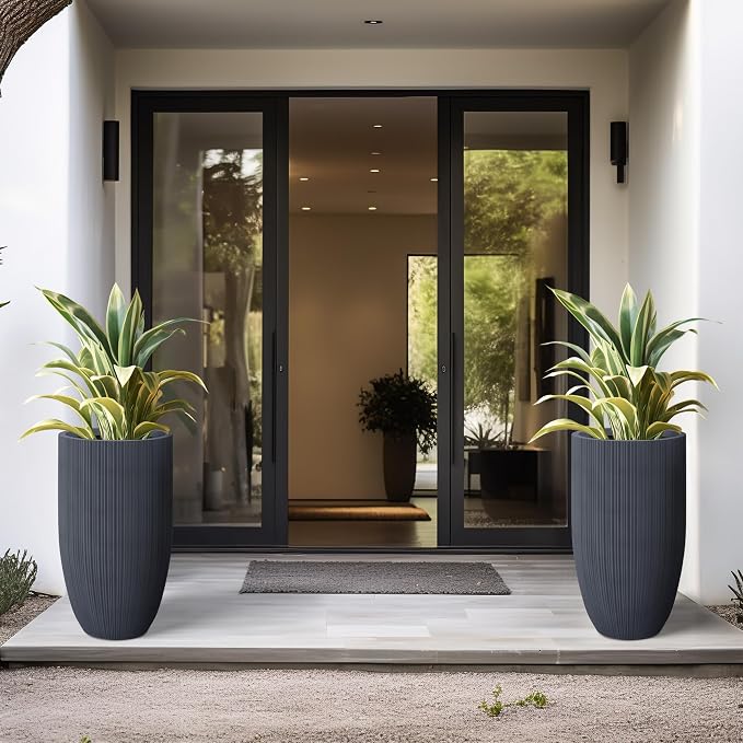 Kante 24 Inch Tall Round Concrete Planter, Large Indoor Outdoor Plant Pots - Image 6