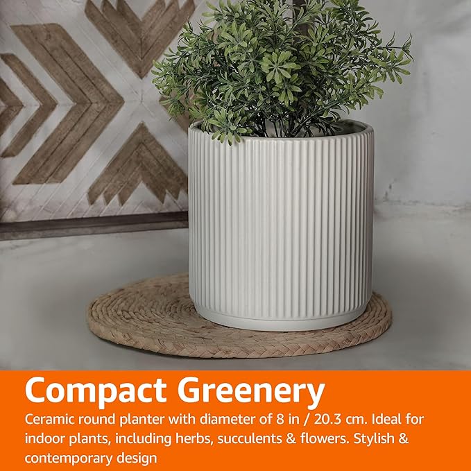 Amazon Basics Fluted Ceramic Round Planter - Image 6