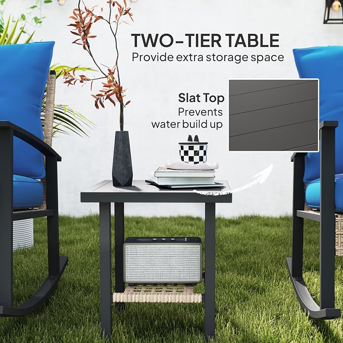 Outsunny 3 Pieces Rocking Wicker Outdoor Bistro Set, Rattan Patio Furniture Set - Image 4