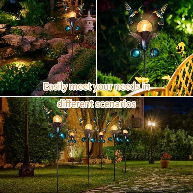 VCUTEKA Solar Lights Outdoor Metal Garden Stake Waterproof Crackle Glass Globe - Image 7