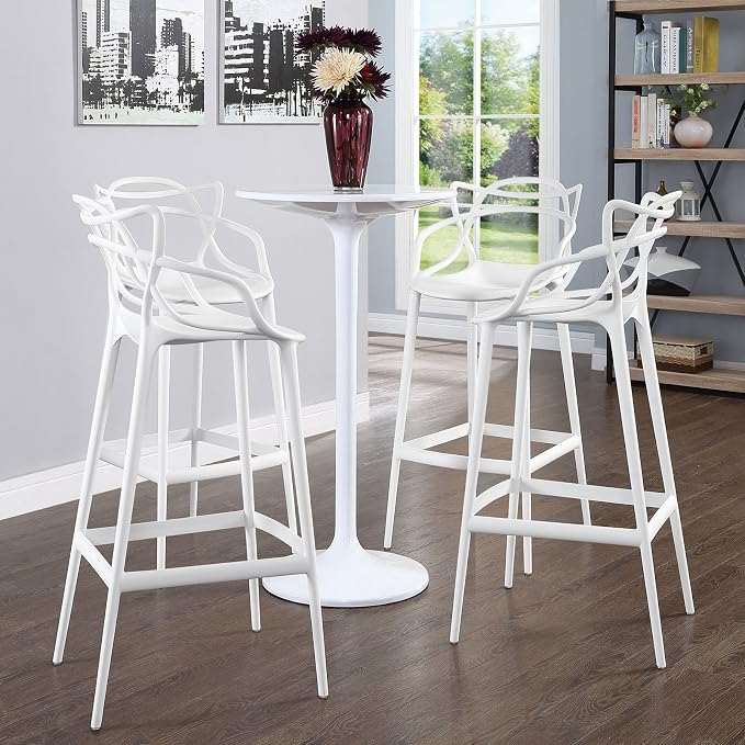 Modway Entangled Modern Molded Plastic Four Bar Stools in White - Image 2