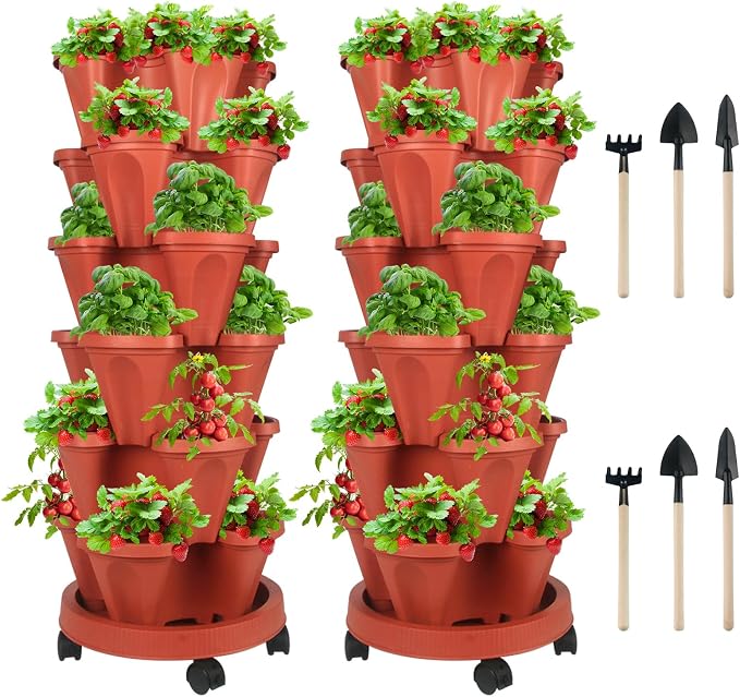 GameXcel Vertical Planter 6 Tier Stackable Planters Garden Planters Strawberry by GameXcel