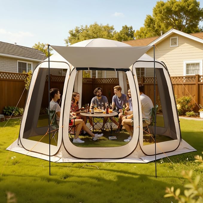 VEVOR Pop up Screen House Tent, 12 x 11 ft, 10-12 Person Screen Gazebo - Image 8