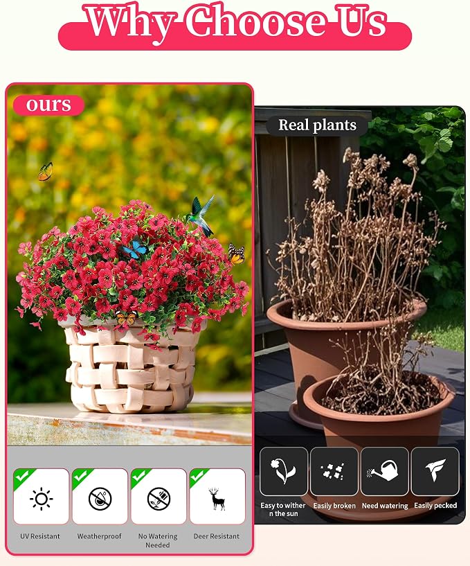 Faux Flowers for Outdoor Planters 16 Bundles UV Resistant Artificial Fake - Image 4