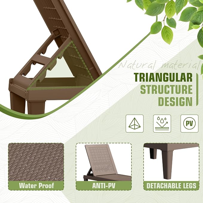 Greesum Outdoor Chaise Lounge Chair Set of 2, Waterproof 5-Position Adjustable - Image 4