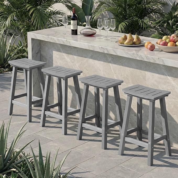 Outdoor Bar Stools Set of 4, 24 Inch All-Weather HDPE Counter Height Chairs - Image 6