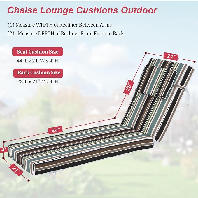 Chaise Lounge Cushions Outdoor 72x21x4 Inch, Patio Lounger Chair Cushion - Image 2