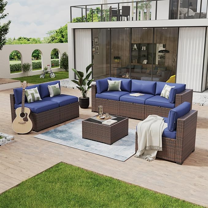 Aoxun 7 Piece Patio Furniture Set Wicker Rattan Patio Conversation Set Outdoor by Aoxun