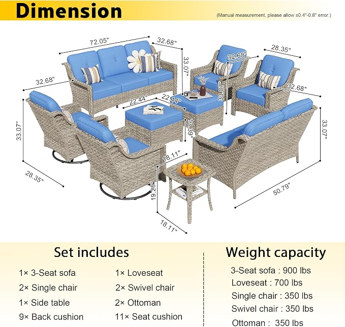 HOOOWOOO 9 Piece Patio Furniture Conversation Sets - Image 7