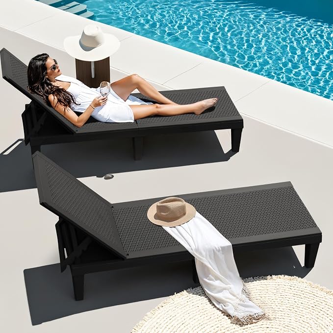 JUMMICO Patio Chaise Lounge Chair Set of 2 Outdoor PE Waterproof Adjustable - Image 2