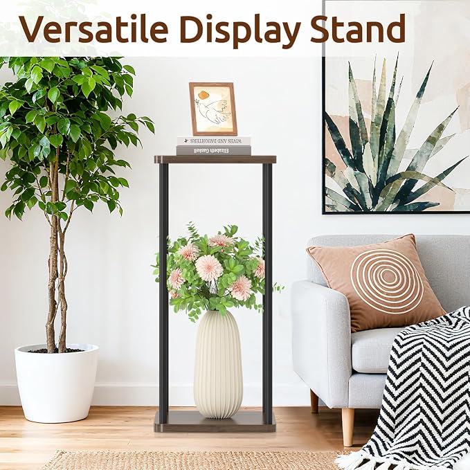 2 Tier Plant Stand Indoor, 28In Tall Corner Vertical Wood Metal Square Shelf - Image 7