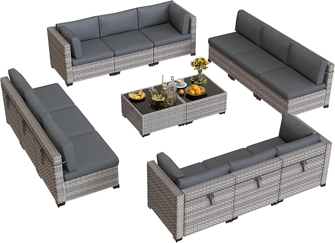 12-Seat Modular Patio Furniture Set – Outdoor Wicker Sectional Sofa - Image 9