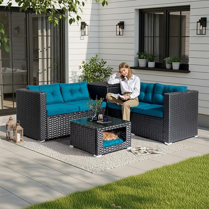 VINGLI 4 Pieces Outdoor Sectional Wicker Patio Furniture Set, Patio Sectional - Image 2