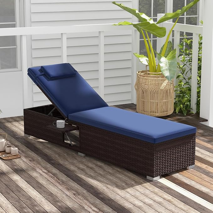 Tangkula Patio Chaise Lounge Set of 2, Outdoor Rattan Lounge Chair - Image 5