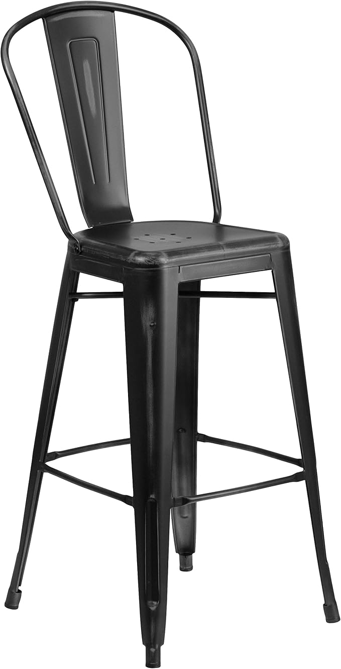 EMMA + OLIVER Commercial Grade 30" H Distressed Black Metal Indoor-Outdoor - Image 3