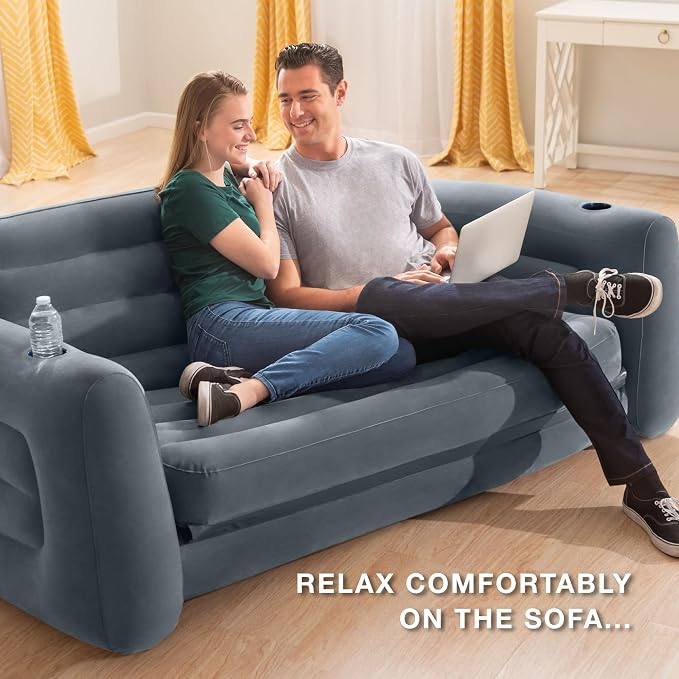 Intex 2 in 1 Inflatable Pull Out Sofa and Queen Size Air Bed Mattress - Image 4