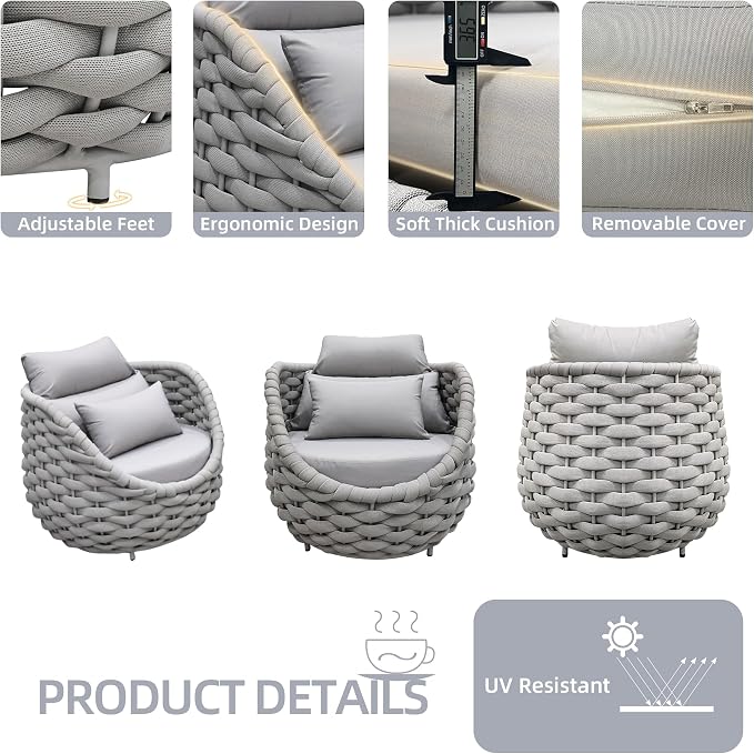 TWT 4 Pieces Patio Sofas, All-Weather Teslin Rope Balcony Furniture - Image 7