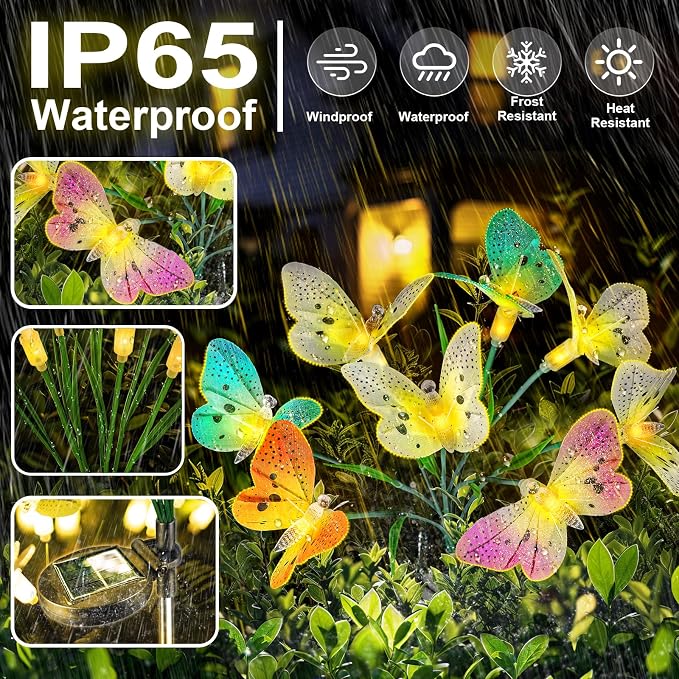 Anordsem Solar Garden Lights Outdoor: 8 Removable Optical Fiber Butterflies 2 - Image 3