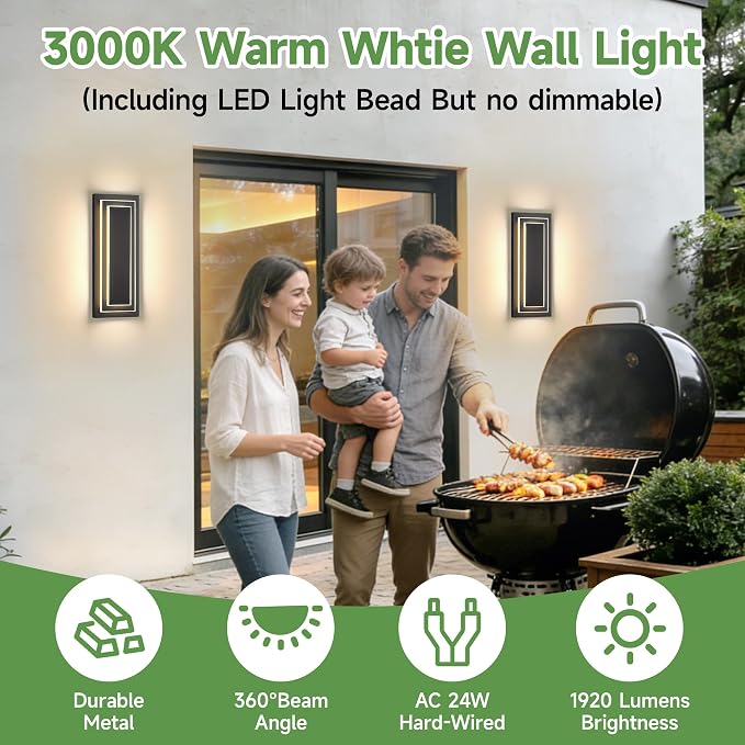 2-Tier Outdoor Front Porch Light Fixtures, Modern Black Outdoor Wall Sconce - Image 7