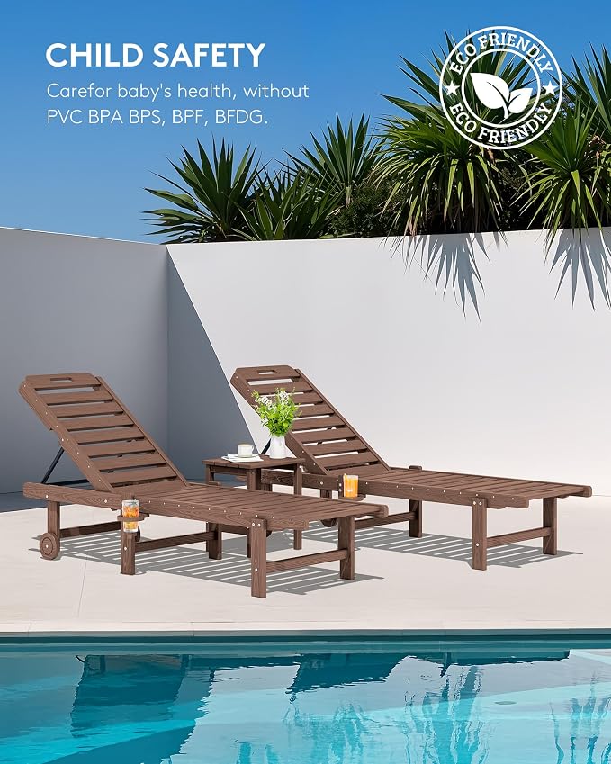 SERWALL Outdoor Chaise Lounge Set of 6, HDPE Pool Lounge Chair - Image 8