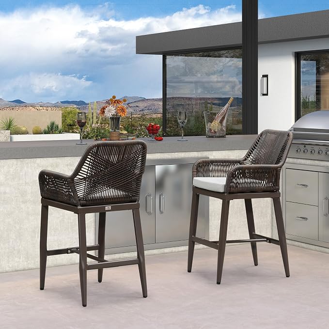 PURPLE LEAF Outdoor 24" Counter Height Bar Stools Chair Set of 2, All Weather - Image 7