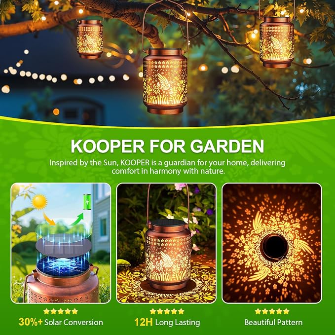 KOOPER 2 Pack Solar Lanterns Outdoor Waterproof Birthday Gifts - Image 6