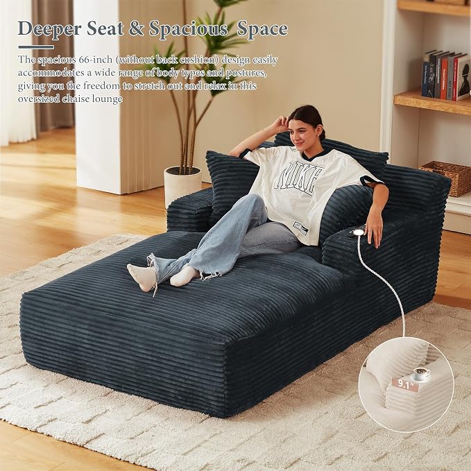 78.7" Chaise Lounge Chair Indoor, Oversized Boneless Couch Comfy Upholstered - Image 4