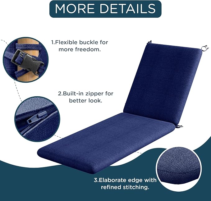 Codi Outdoor Chaise Lounge Chair Cushions 80"x26"x3.5" – Linen Texture - Image 7