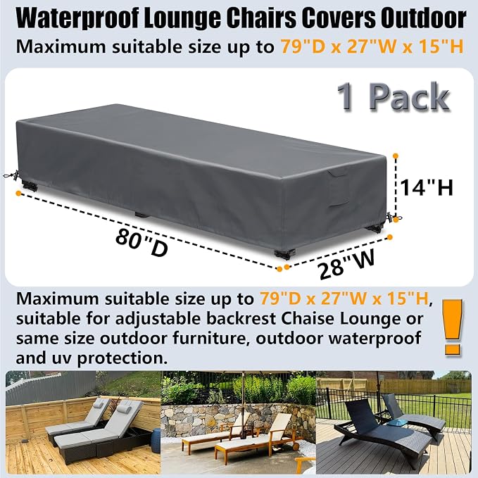 Waterproof Patio Lounge Chair Cover 1 Pack Outdoor Chaise Lounge Covers 600D - Image 5