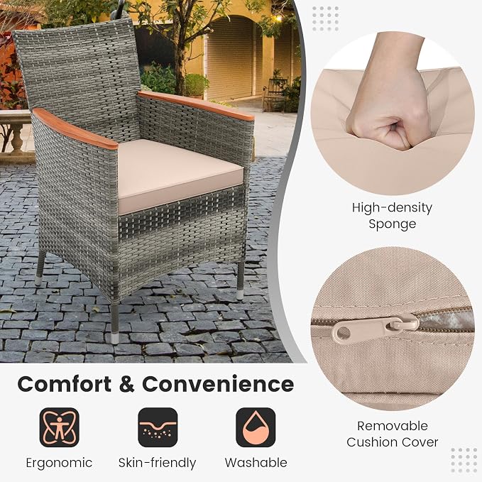 Tangkula 10 Pieces Patio Wicker Dining Set w/Double-Sided Patio Umbrella - Image 3