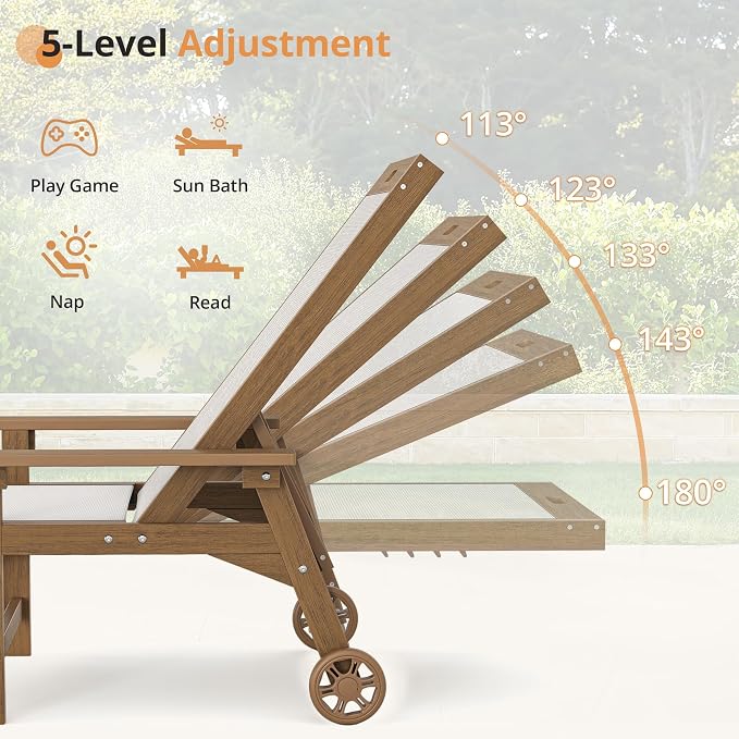 LUE BONA Chaise Lounge Chair Outdoor, HDPS and HDPE Wicker Chaise Lounger - Image 7