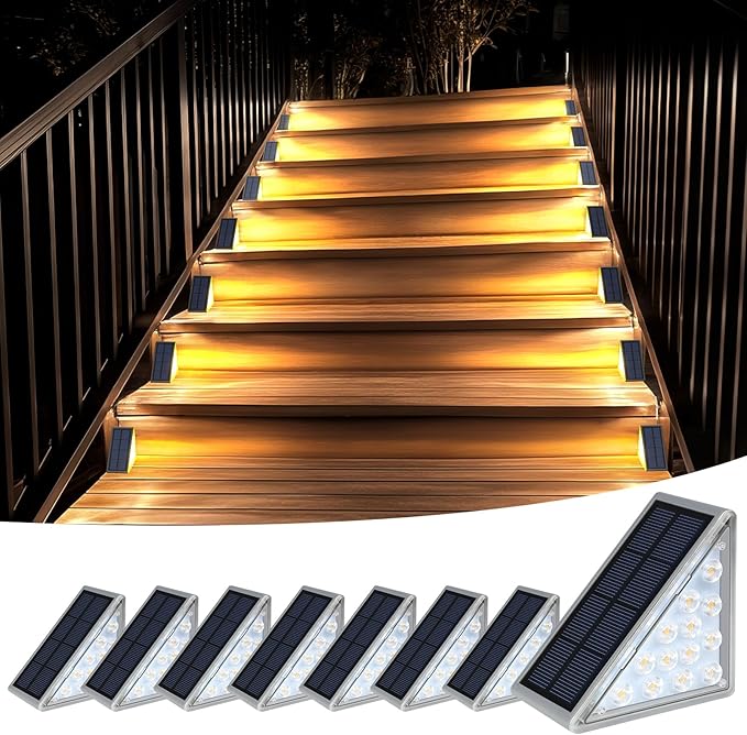 Solar Step Lights for Outside Waterproof IP67, 8 Pack Solar Stair Lights LED by XILLUMICORE