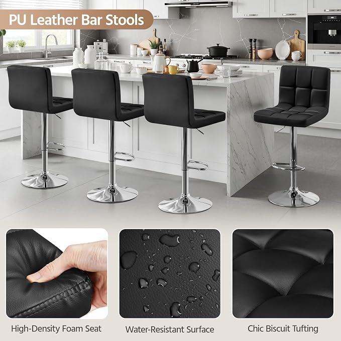 Yaheetech Bar Stools Set of 2, Adjustable PU Leather Swivel Barstools, Modern - Image 6
