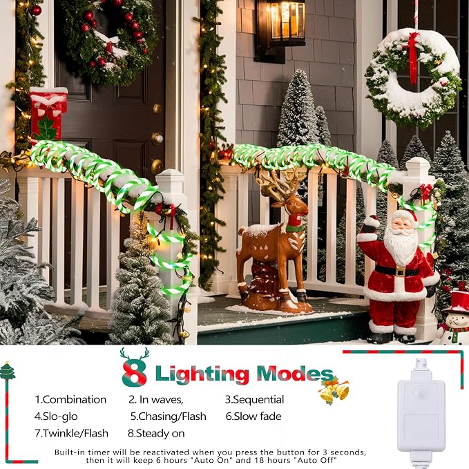 Jnaurb Christmas Candy Cane Lights, 33ft 240 LED Connectable Flexible White & - Image 3
